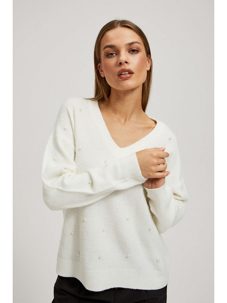 Moodo Svetr s výstřihem do V s perlovými korálky Moodo