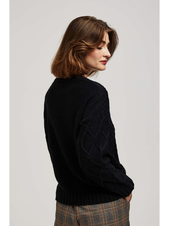 Moodo Svetr s ozdobným pletencem a dlouhými rukávy černý Moodo