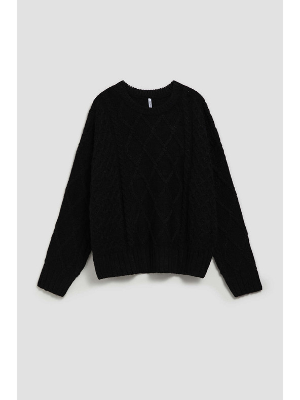 Moodo Svetr s ozdobným pletencem a dlouhými rukávy černý Moodo