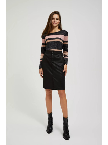 Moodo Černý svetr s pruhy, metalickou nití a kulatým výstřihem Moodo