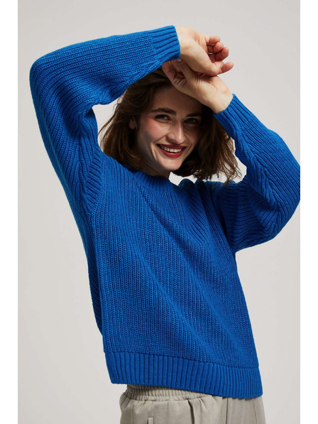 Moodo Azurový svetr s kulatým výstřihem Moodo