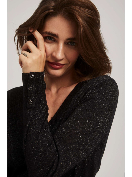 Moodo Černý svetr s metalickým vláknem a výstřihem do V Moodo