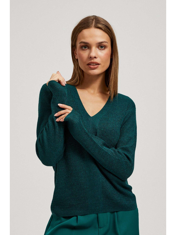Moodo Přiléhavý svetr s výstřihem do V smaragdový Moodo