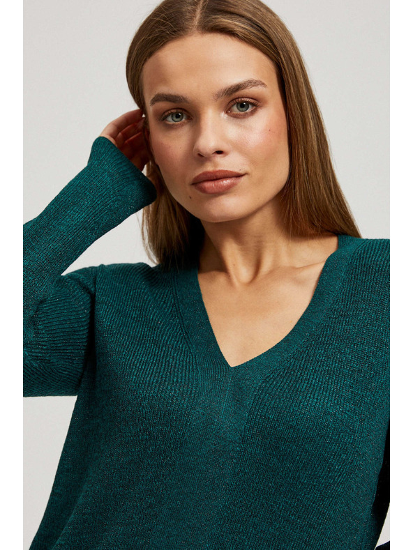 Moodo Přiléhavý svetr s výstřihem do V smaragdový Moodo