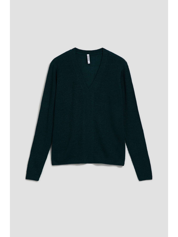 Moodo Přiléhavý svetr s výstřihem do V smaragdový Moodo