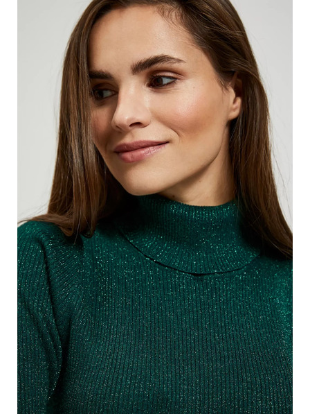 Moodo Svetr s rolákem zdobený metalickou nití smaragdový Moodo