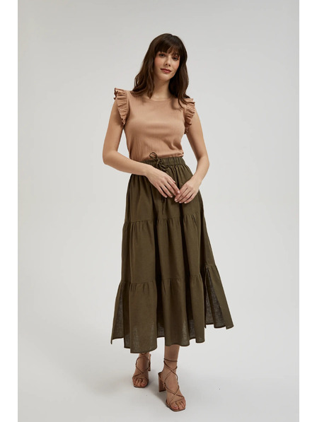 Moodo Žebrovaná halenka s volánkem na ramenou béžová Moodo