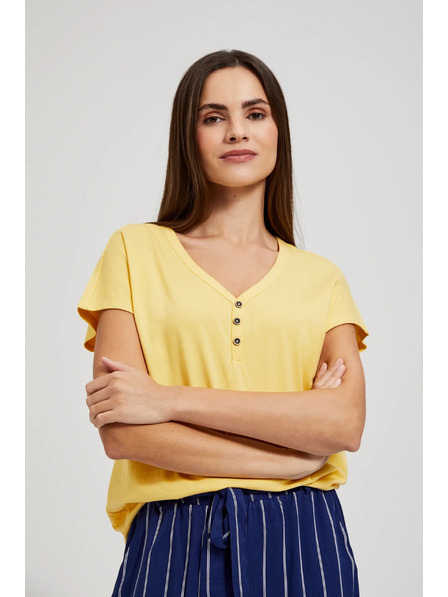 Moodo Žluté tričko s knoflíky na výstřihu Moodo