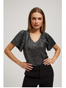Moodo Blůzka s výstřihem do véčka a nadýchané krátké rukávy černá Moodo