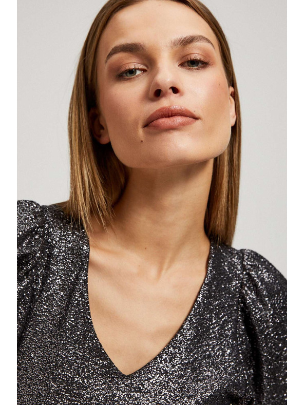 Moodo Blůzka s výstřihem do véčka a nadýchané krátké rukávy černá Moodo