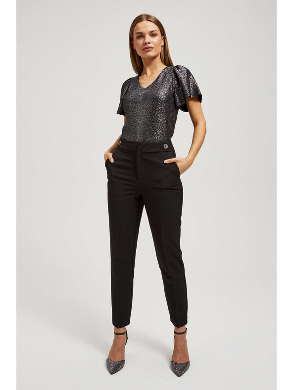 Moodo Blůzka s výstřihem do véčka a nadýchané krátké rukávy černá Moodo