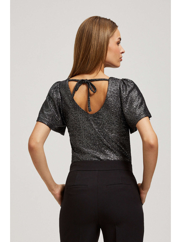 Moodo Blůzka s výstřihem do véčka a nadýchané krátké rukávy černá Moodo