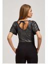 Moodo Blůzka s výstřihem do véčka a nadýchané krátké rukávy černá Moodo