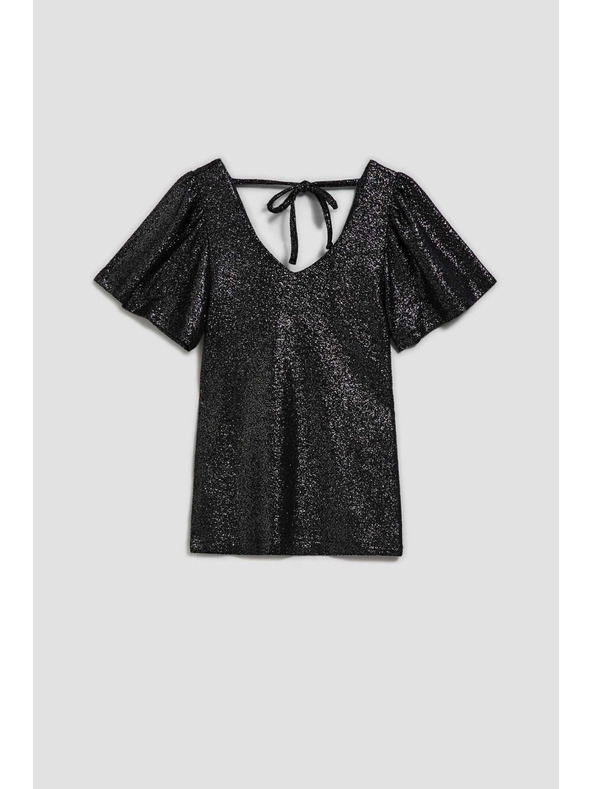 Moodo Blůzka s výstřihem do véčka a nadýchané krátké rukávy černá Moodo
