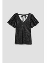 Moodo Blůzka s výstřihem do véčka a nadýchané krátké rukávy černá Moodo