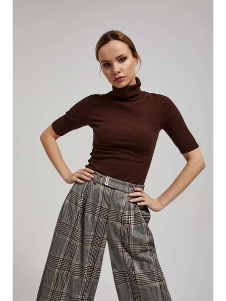 Moodo Žebrovaná halenka s rolákem hnědá Moodo