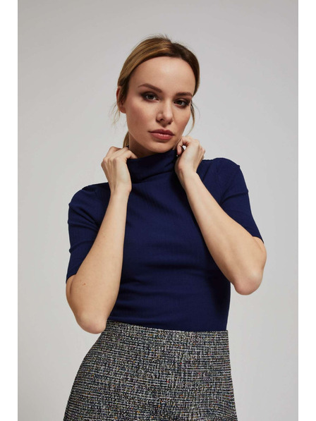 Moodo Žebrovaná halenka s rolákem tmavě modrá Moodo