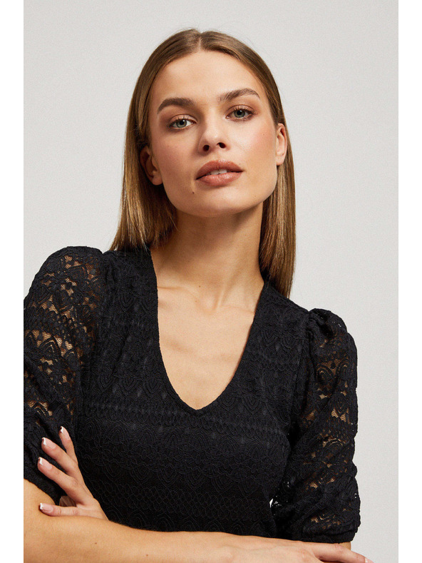 Moodo Černá krajková halenka s nafouklými rukávy Moodo
