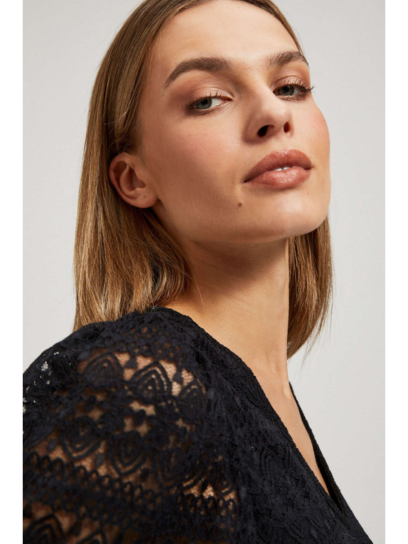 Moodo Černá krajková halenka s nafouklými rukávy Moodo