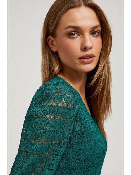 Moodo Smaragdová krajková halenka s nafouklými rukávy Moodo