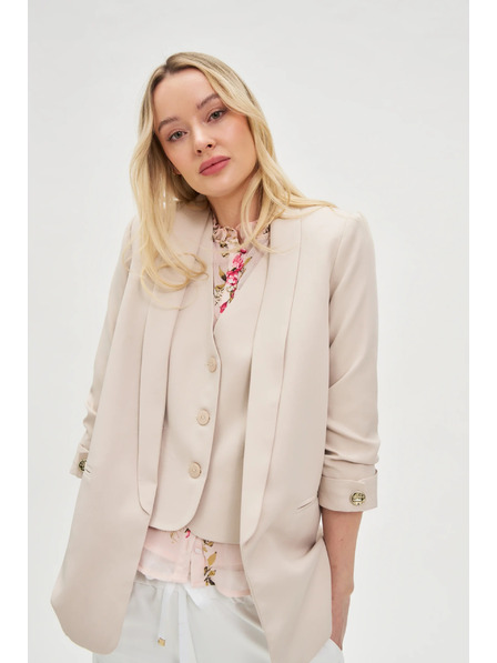 Moodo Béžové sako se záhyby na rukávech 3/4 Moodo