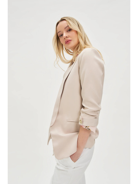 Moodo Béžové sako se záhyby na rukávech 3/4 Moodo