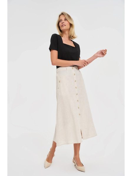 Moodo Lněná midi sukně béžová Moodo