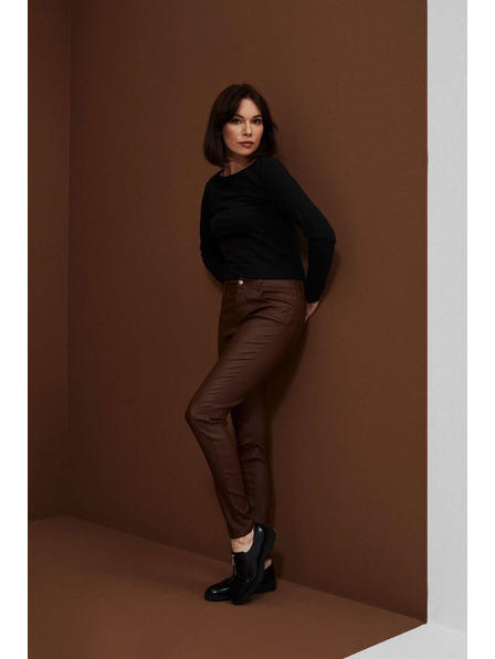 Moodo Voskované úzké kalhoty s kapsami kaštanové Moodo