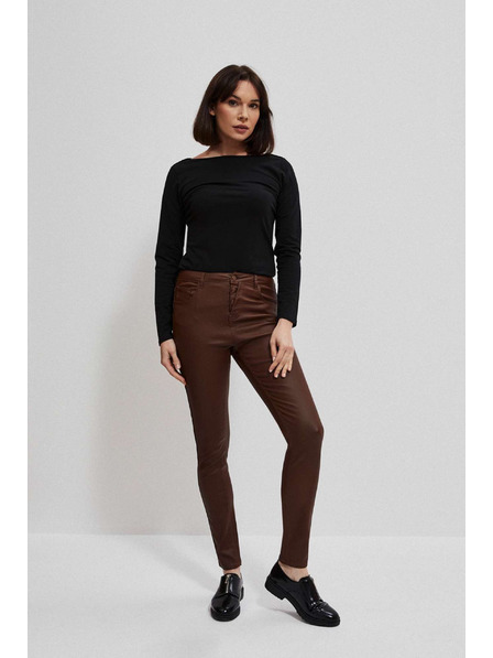 Moodo Voskované úzké kalhoty s kapsami kaštanové Moodo