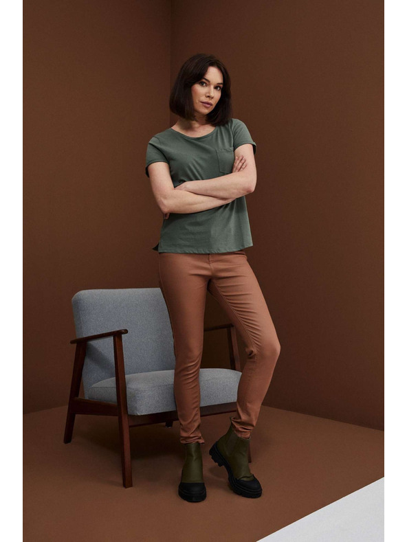 Moodo Voskované úzké kalhoty hnědé Moodo