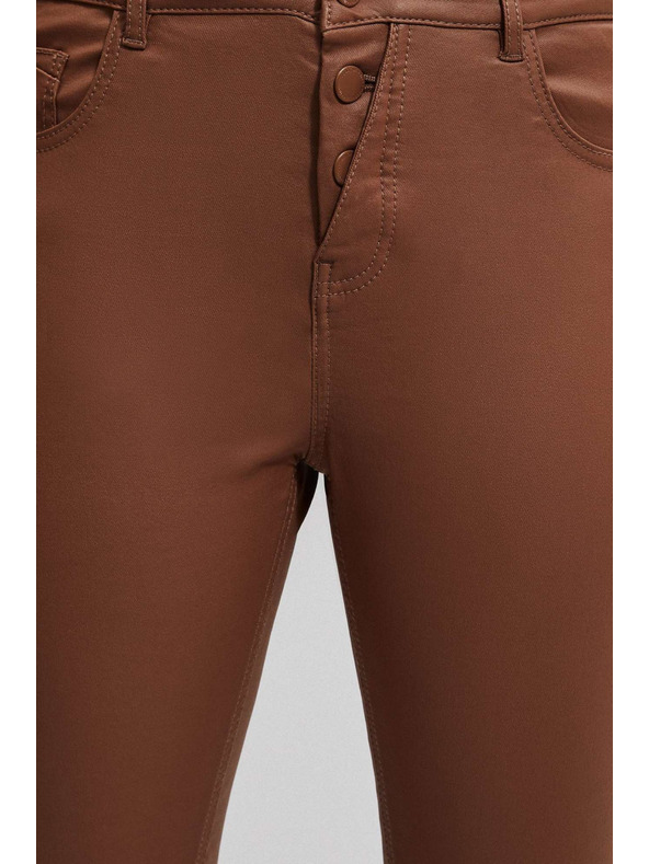 Moodo Voskované úzké kalhoty hnědé Moodo