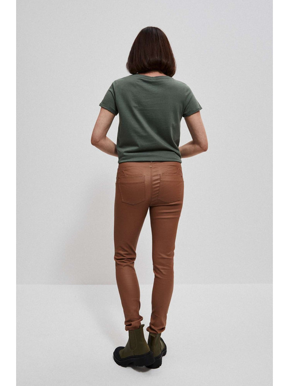 Moodo Voskované úzké kalhoty hnědé Moodo
