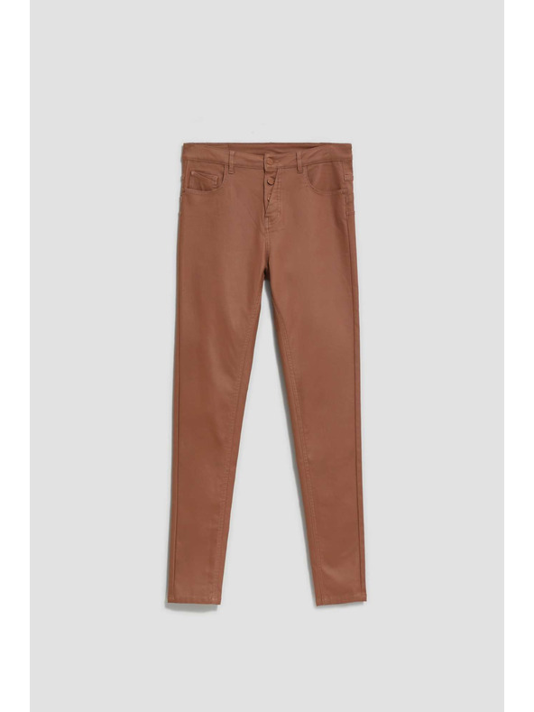 Moodo Voskované úzké kalhoty hnědé Moodo