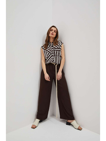 Moodo Tmavohnědé kalhoty s širokými nohavicemi Moodo