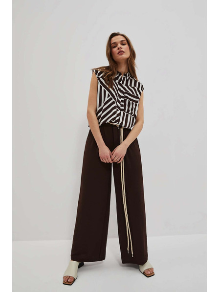 Moodo Tmavohnědé kalhoty s širokými nohavicemi Moodo