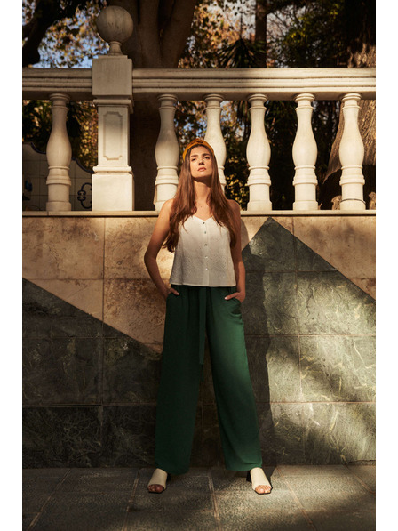 Moodo Malachitové kalhoty s širokými nohavicemi Moodo