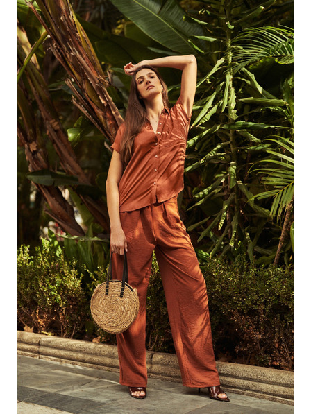 Moodo Hnědé kalhoty s širokými nohavicemi Moodo