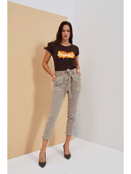 Moodo Pruhované kalhoty s páskem v pase Moodo