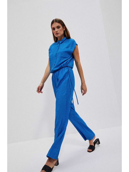 Moodo Azurové kalhoty s širokými nohavicemi Moodo