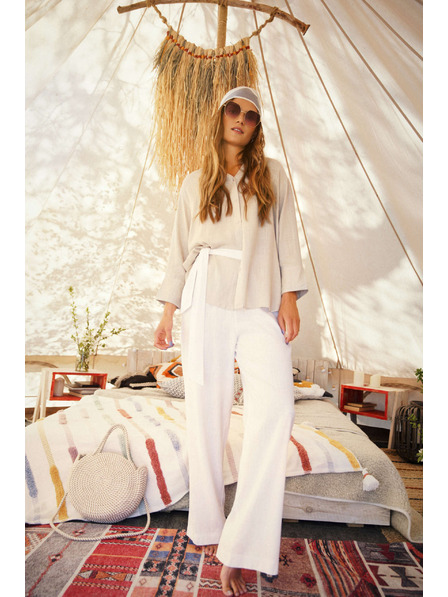 Moodo Lněné kalhoty se širokým střihem Moodo