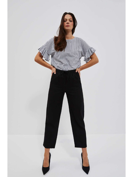 Moodo Lněné kalhoty s rovnými nohavicemi černé Moodo