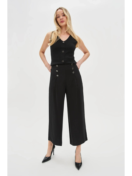 Moodo Černé kalhotové sukně s knoflíky Moodo