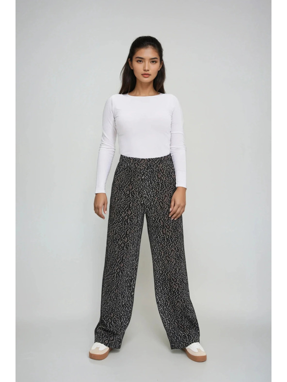 Moodo Černé kalhoty s leopardím vzorem Moodo