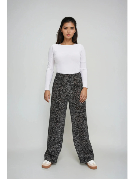 Moodo Černé kalhoty s leopardím vzorem Moodo