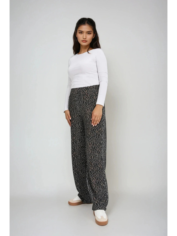 Moodo Černé kalhoty s leopardím vzorem Moodo