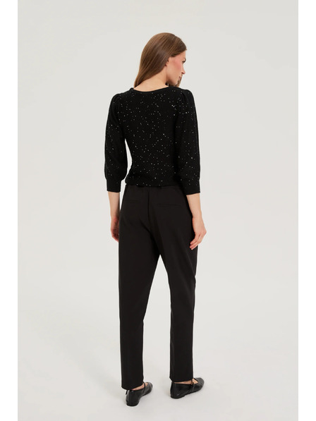 Moodo Černé kalhoty se strukturou a rovnými nohavicemi Moodo