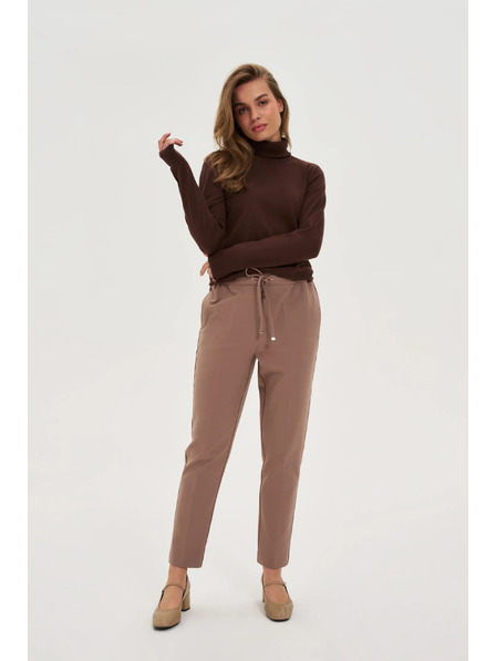 Moodo Tmavě béžové kalhoty se strukturou a rovnými nohavicemi Moodo