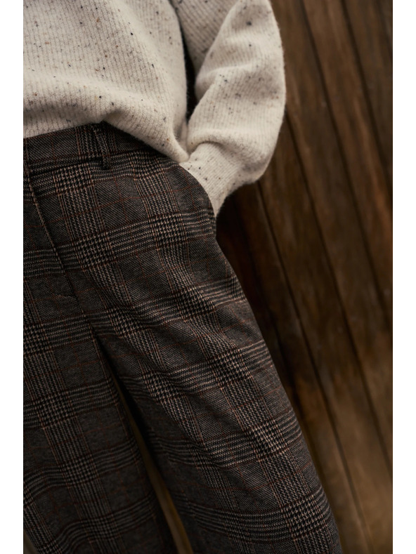 Moodo Hnědé kostkované kalhoty Moodo