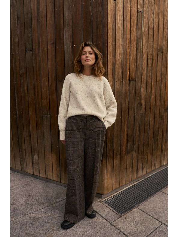 Moodo Hnědé kostkované kalhoty Moodo