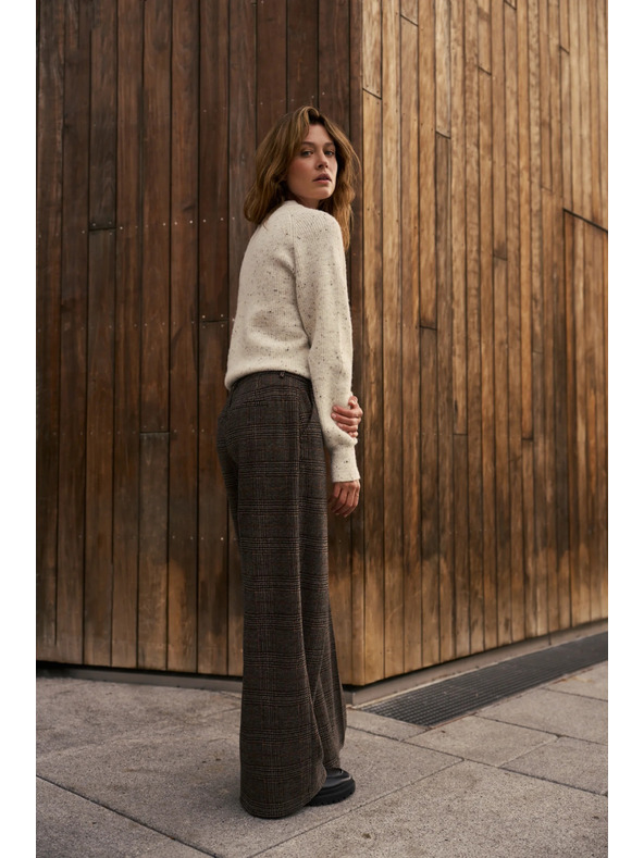 Moodo Hnědé kostkované kalhoty Moodo